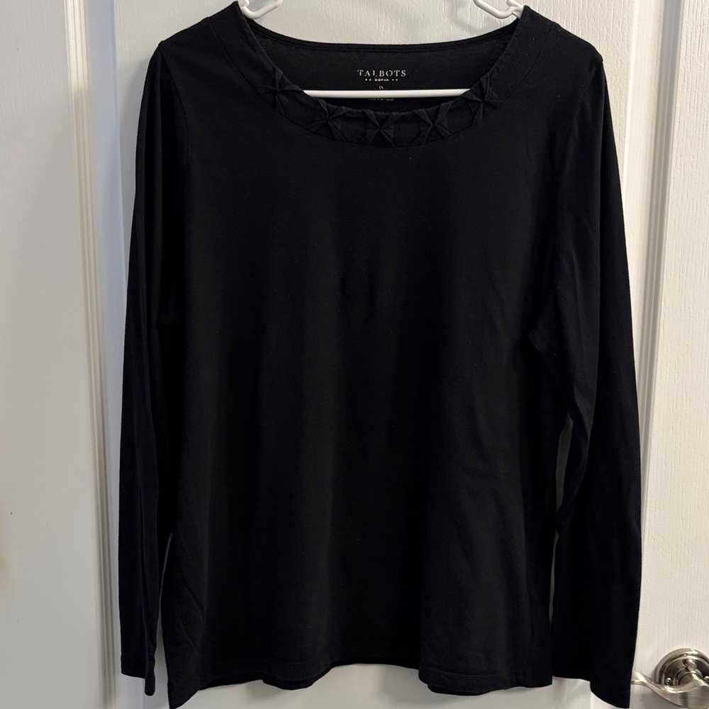 Talbots Black Long Sleeve Tee with Textured Neckline